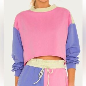 Beach Riot Ava Crop Sweatshirt Color Block Sherbert size Small